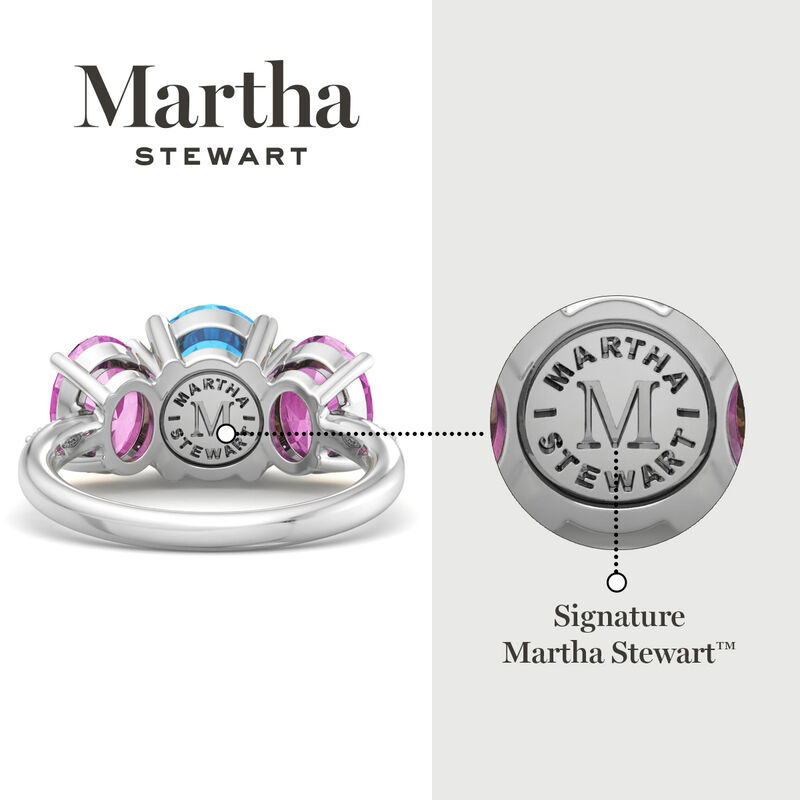 Martha Stewart 5ctw. Oval Blue Topaz, Pink Sapphire & Lab Grown Diamond Three Stone Ring In Sterling Silver image number null